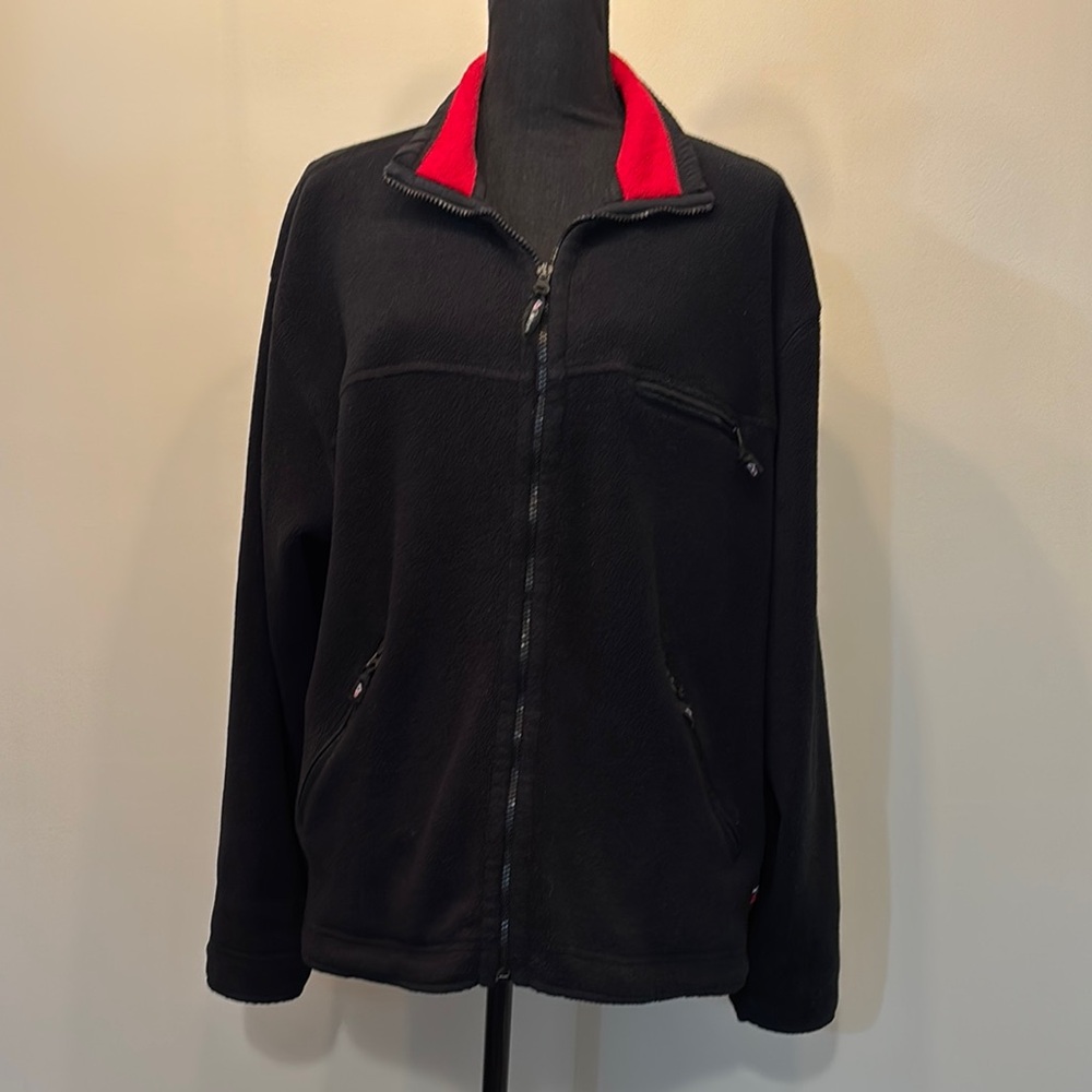 Y2K Outersport Women’s Size M Fleece Zip up Jacket Stylish Black‎ and Red